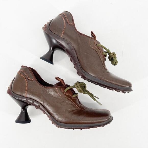 Miu Miu Rare Vintage FW 1999 Brown Leather Bubble Sole Sneaker Heel IT 36 - Picture 3 of 12